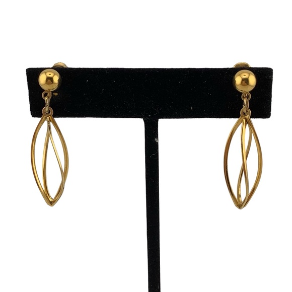 NAPIER Gold Plate Twisted Cage Dangle Drop Screw back earrings VTG 1980's 1-1/2" - Picture 3 of 8